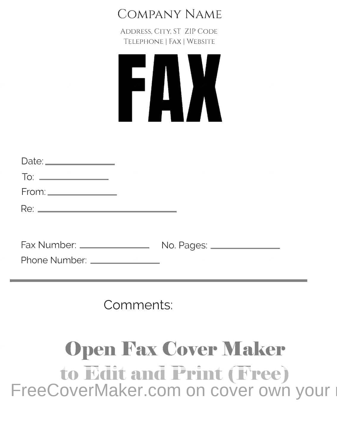 Free fax cover sheet Customize online then print